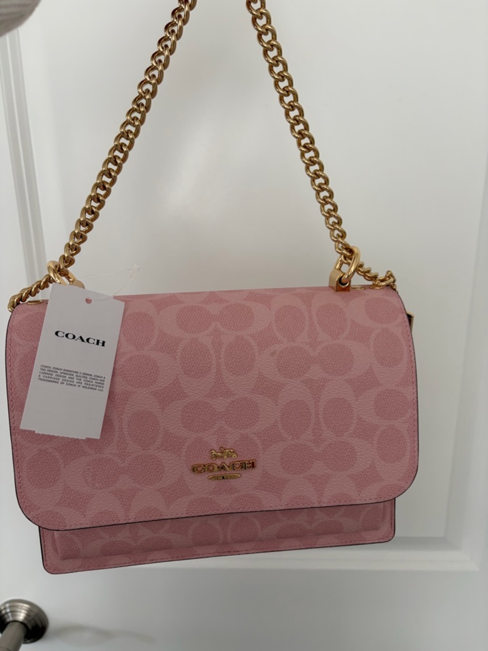 Coach Pink Signature Chain Shoulder Bag with Gold Hardware